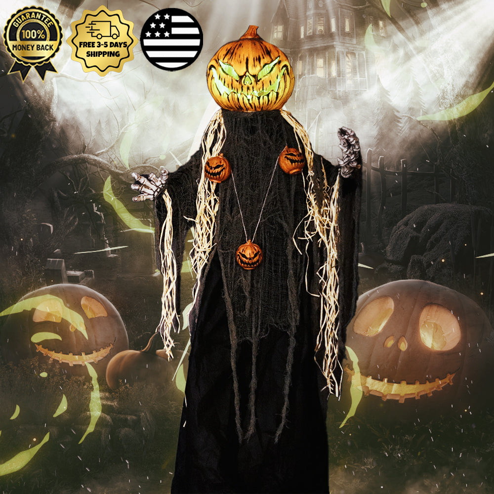 5.3ft Lifesize Halloween Pumpkin Scarecrow Animatronic