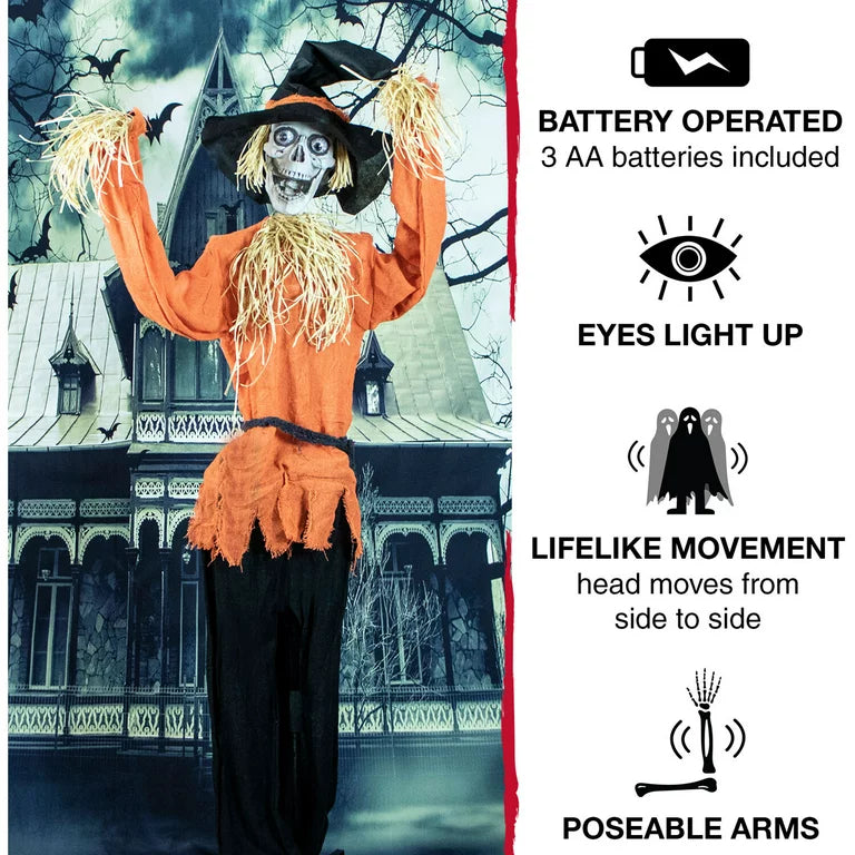 Life Size Scary Halloween Skeleton Scarecrow Animated