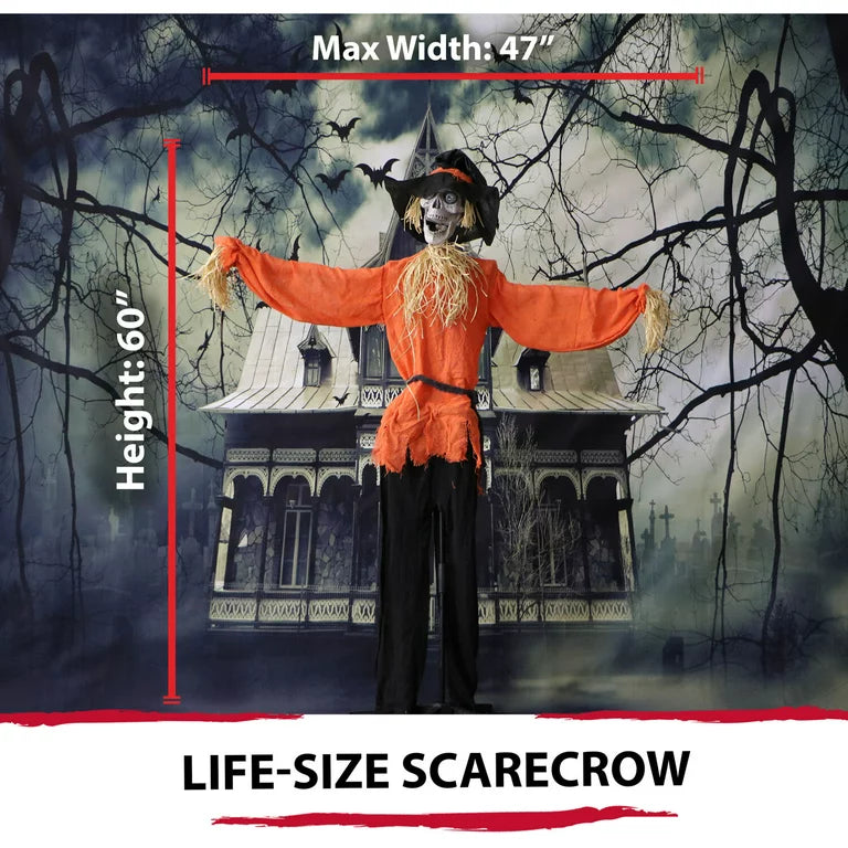 Life Size Scary Halloween Skeleton Scarecrow Animated