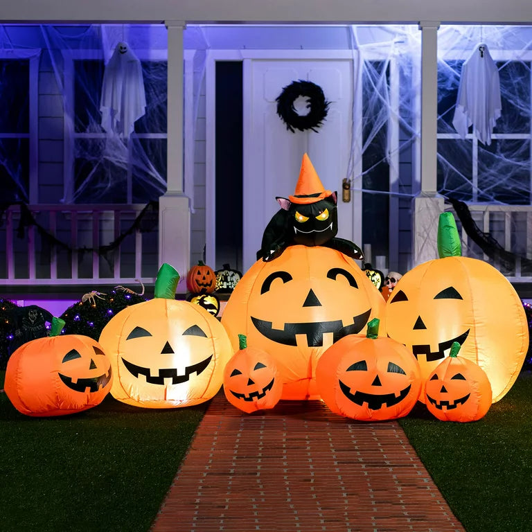 Halloween LED Pumpkins Witch's Cat Inflatable Decoration