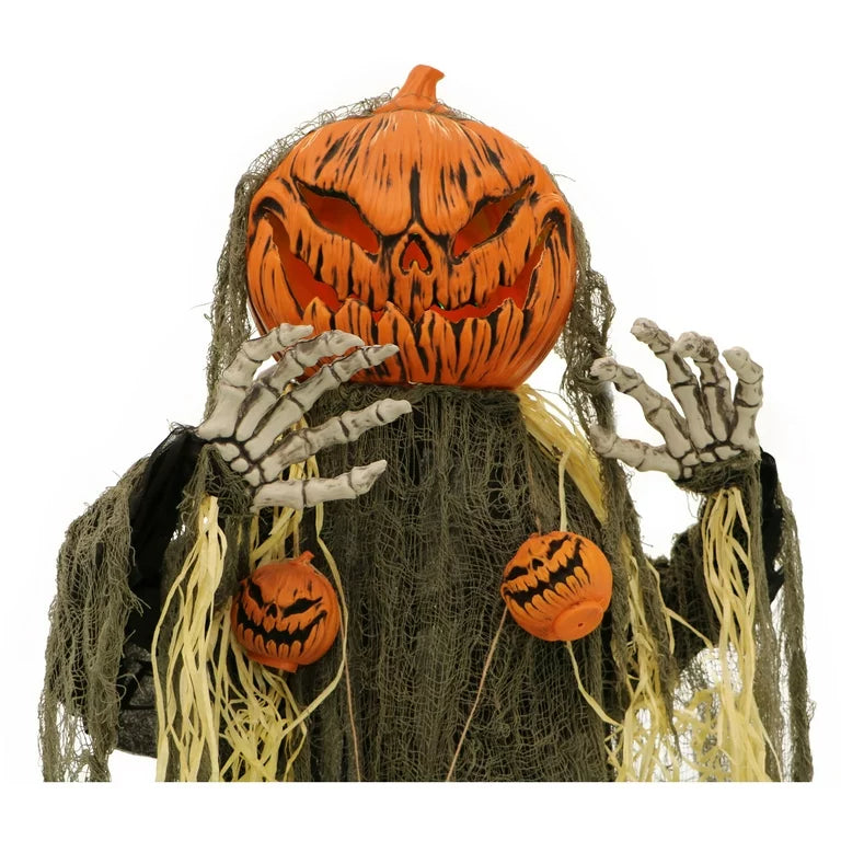 5.3ft Lifesize Halloween Pumpkin Scarecrow Animatronic