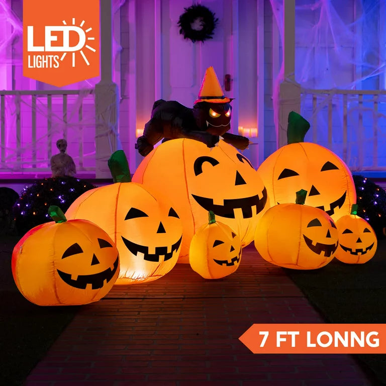 Halloween LED Pumpkins Witch's Cat Inflatable Decoration