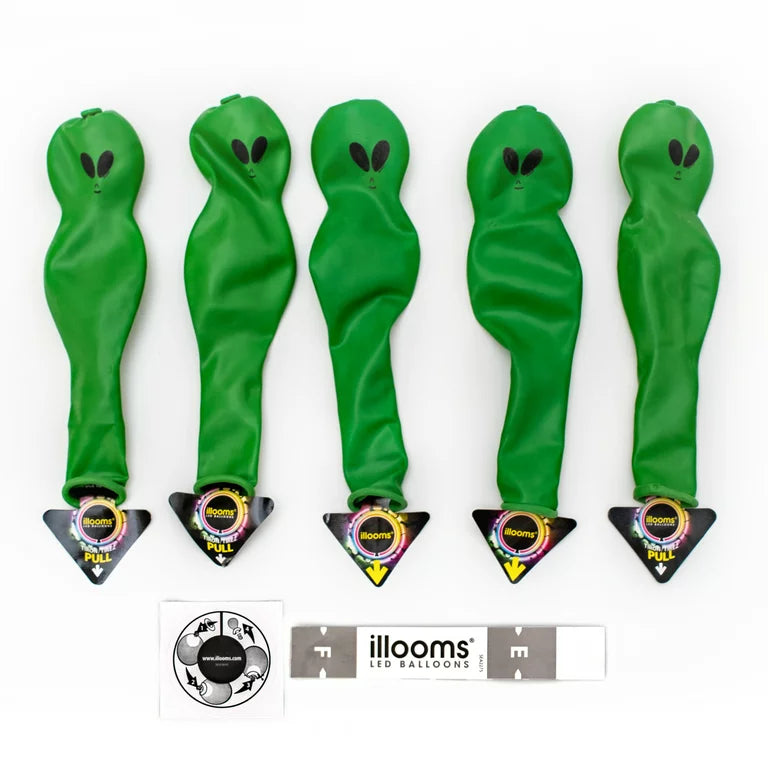 5 Pack Halloween Large Green Alien Light up Balloons