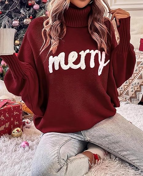 HOLIDAYSAM MERRY CHRISTMAS EMBROIDERED SWEATER