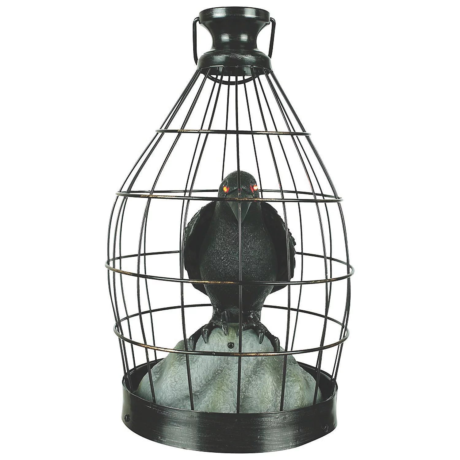 Lifesize Halloween Animated Crow in Cage Animatronic