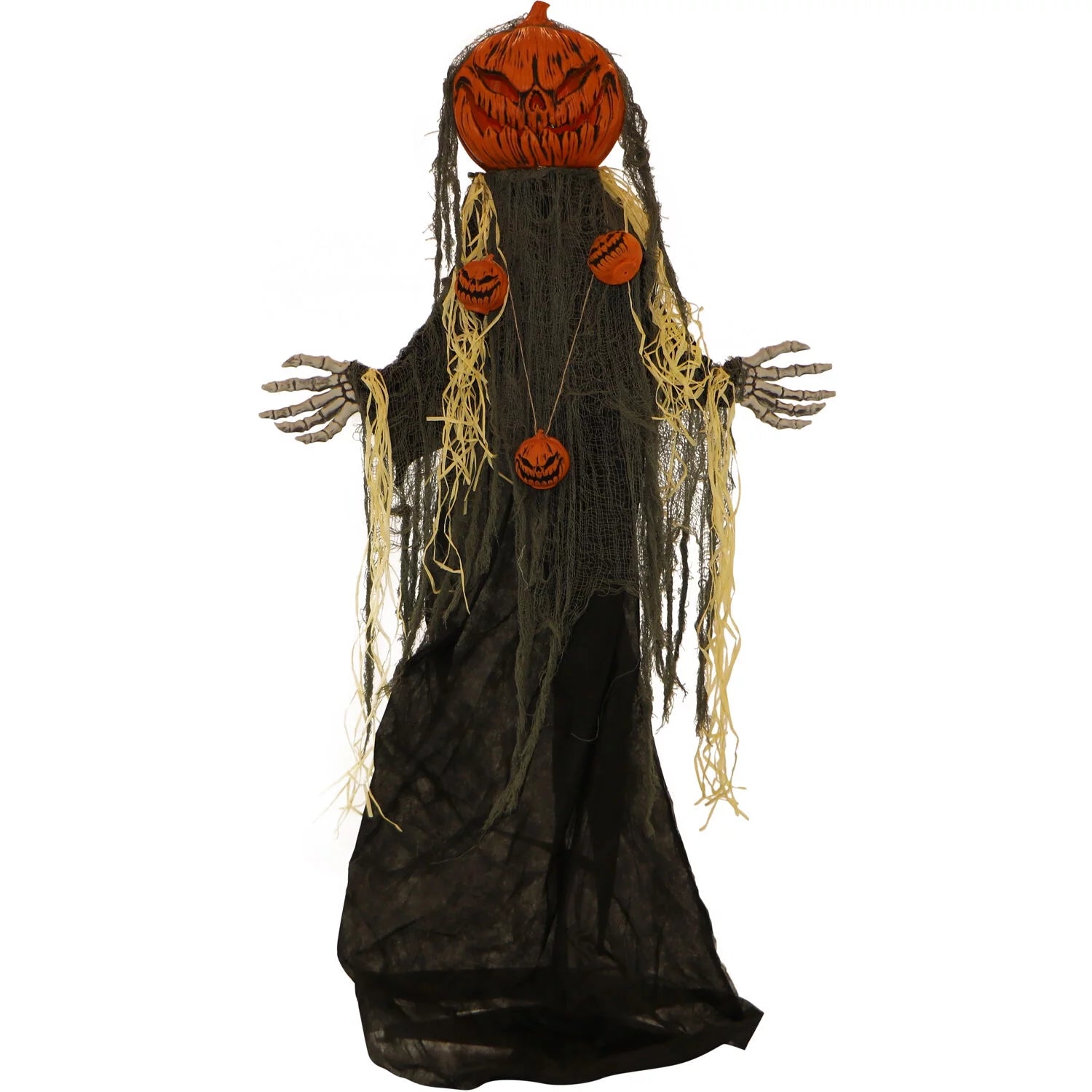 5.3ft Lifesize Halloween Pumpkin Scarecrow Animatronic