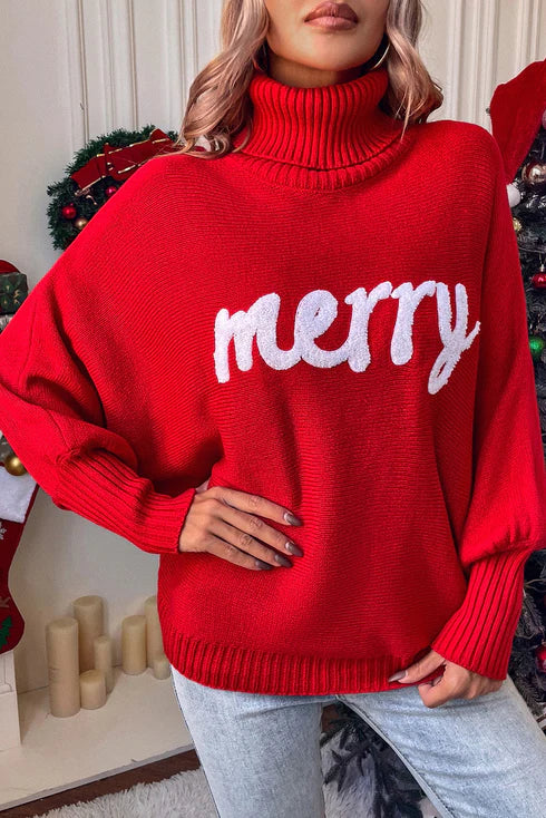 HOLIDAYSAM MERRY CHRISTMAS EMBROIDERED SWEATER