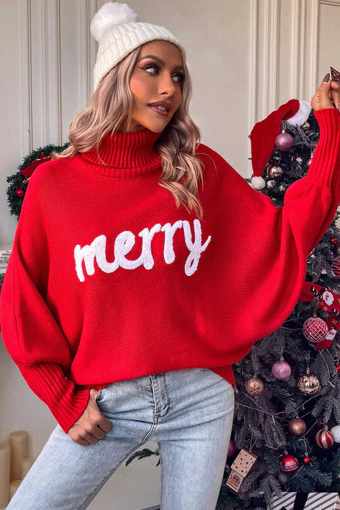 HOLIDAYSAM MERRY CHRISTMAS EMBROIDERED SWEATER