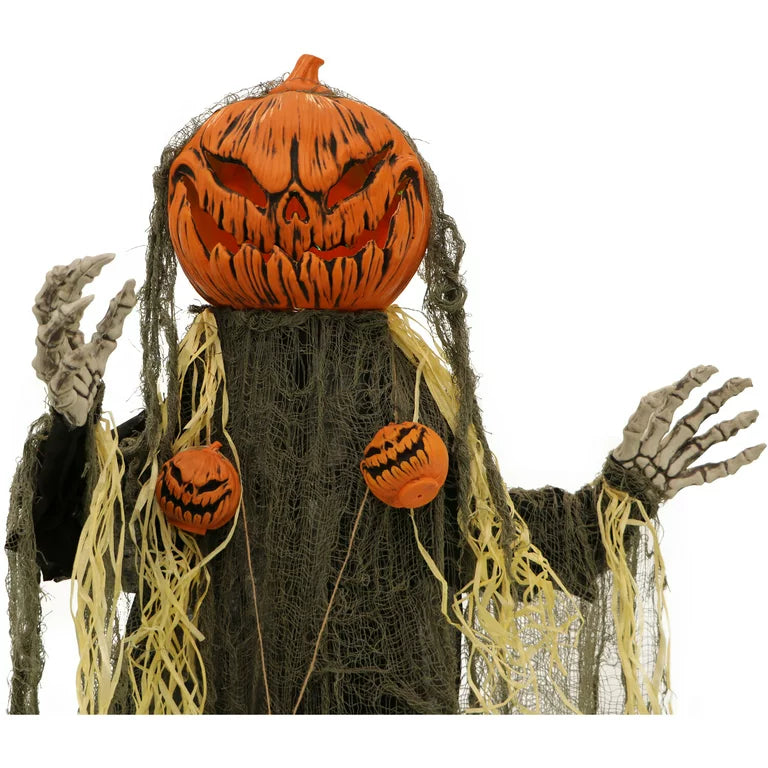 5.3ft Lifesize Halloween Pumpkin Scarecrow Animatronic