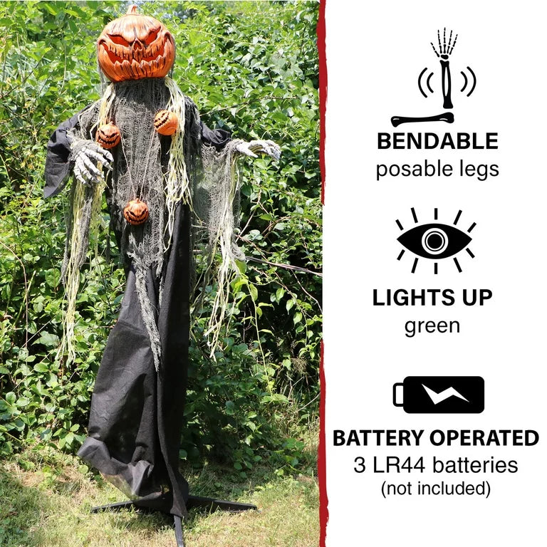 5.3ft Lifesize Halloween Pumpkin Scarecrow Animatronic