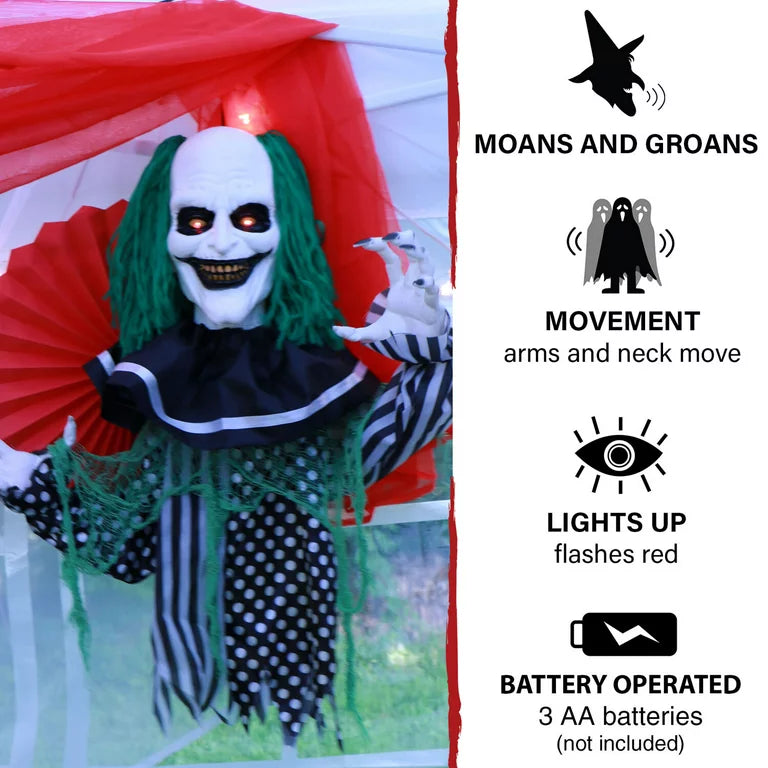 Lifesize Spirit Halloween Animated Poseable Clown Scary Animatronic Outdoor Indoor Decoration