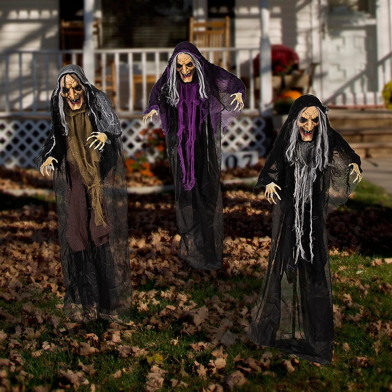 3 Pack Lifesize Halloween Animated Witch Animatronic