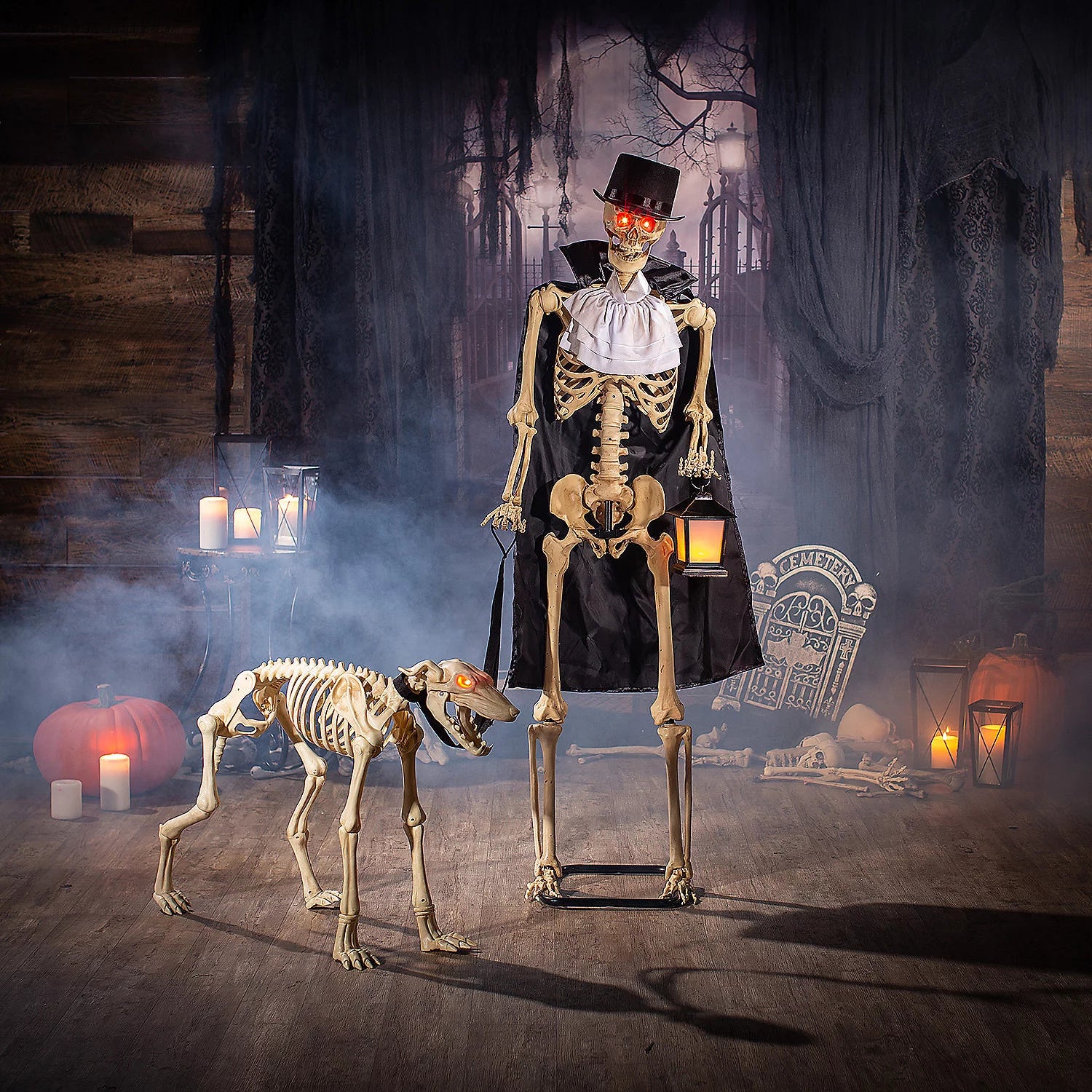 Lifesize Skeleton with Dog Scary Animatronic