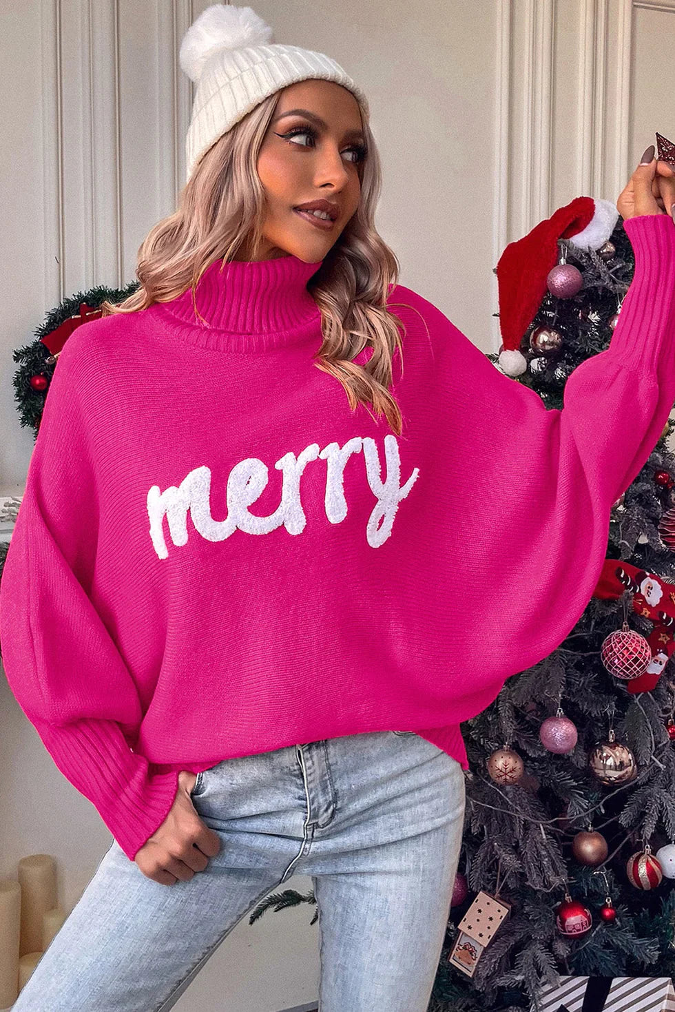 HOLIDAYSAM MERRY CHRISTMAS EMBROIDERED SWEATER